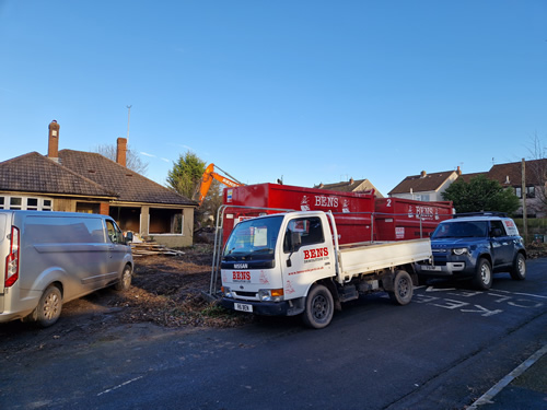 Bens Demolition Division job J.A. Developments, Bell Road, Coalpit Heath, Near Bristol. Demolition of buildings and clear gardens photo number 3