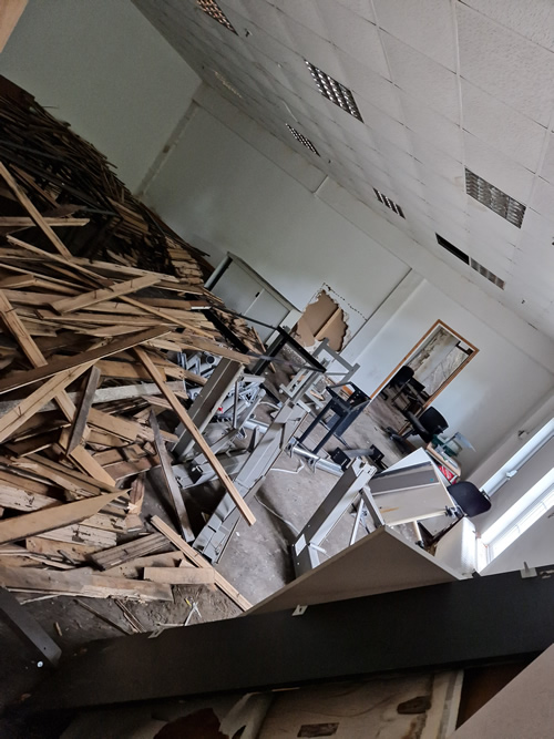 Bens Demolition Division photo Remove old machines empty factory building soft strip asbestos Removal for demolition 10 acre site. Empty old machinery clear rubbish from factory building soft strip asbestos Removal fall demolition 
